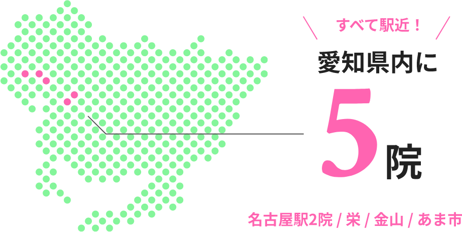 すべて駅近！ 愛知県内に 5院 名古屋2院/栄/金山/あま市